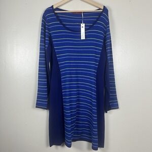 Krimson & Clover Women's XL Blue 100% Wool Striped Dress Fit & Flare NEW